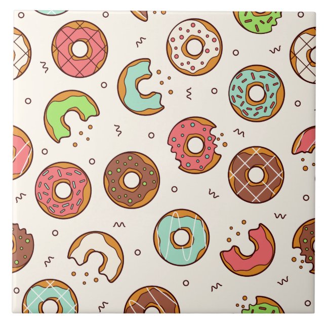 Retro Donut Muster Niedlicher Farbstil Fliese (Vorderseite)