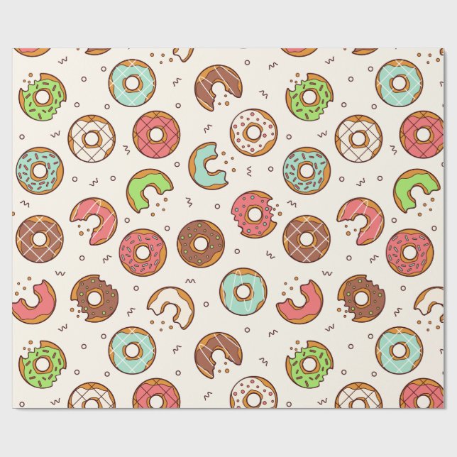 Retro Donut Muster Niedlicher Farbstil Geschenkpapier (Flach)