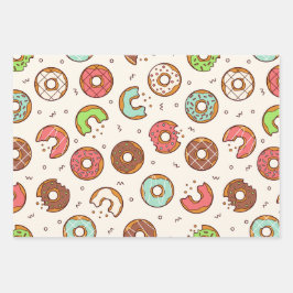 Retro Donut Muster Niedlicher Farbstil Geschenkpapier Set