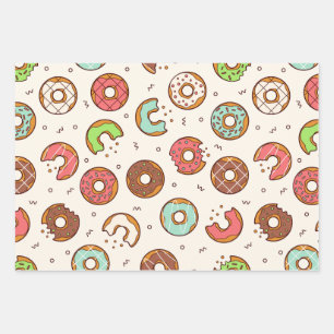 Retro Donut Muster Niedlicher Farbstil Geschenkpapier Set