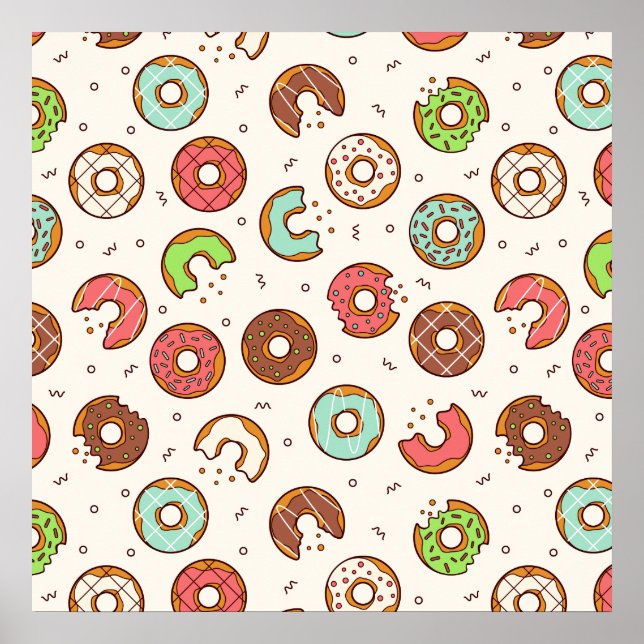 Retro Donut Muster Niedlicher Farbstil Poster (Vorne)
