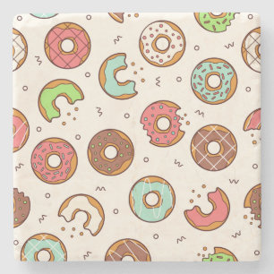 Retro Donut Muster Niedlicher Farbstil Steinuntersetzer