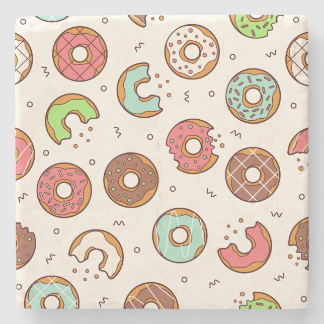 Retro Donut Muster Niedlicher Farbstil Steinuntersetzer (Vorderseite)