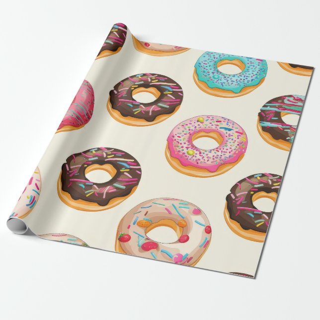 Retro Donut Pattern Geschenkpapier (Ungerollt)