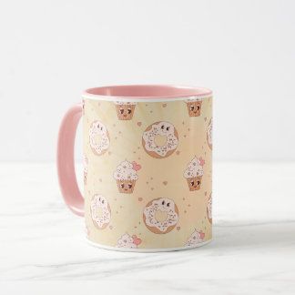 Retro-Donuts- und Cupcakes-Muster Tasse