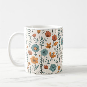 Retro Doodle Blume Botanische Blumenmuster Kaffeetasse