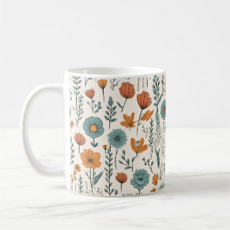 Retro-Doodle-Blumen Botanische Blumengestaltung Kaffeetasse
