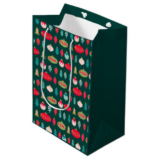 Retro-Doodle-Ornamente in Rot Grün Pink Gold Mittlere Geschenktüte