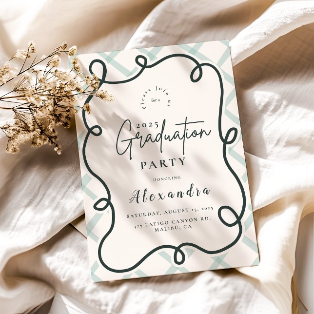 Retro Doodle Wavy Frame Abschluss Einladung (Von Creator hochgeladen)