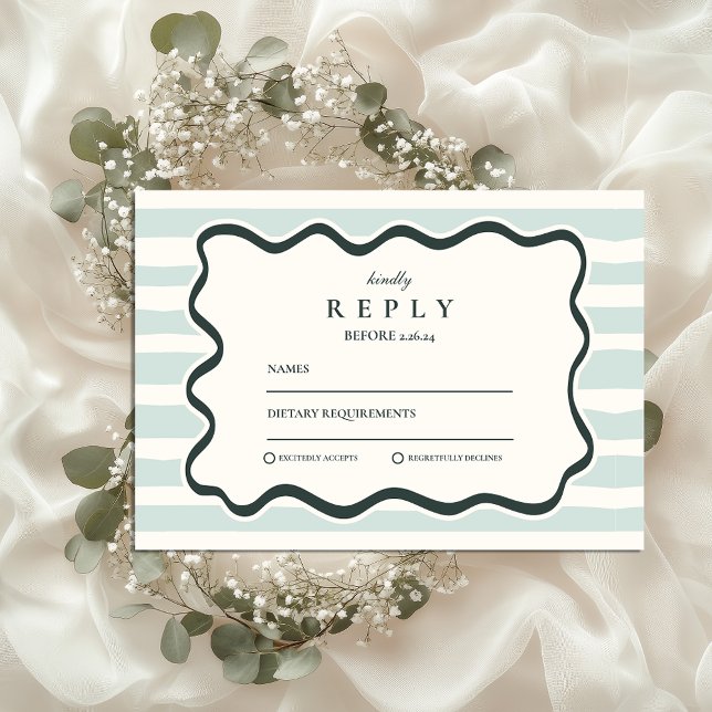 Retro Doodle Wavy Frame Wedding RSVP Karte (Von Creator hochgeladen)
