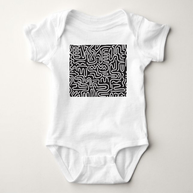 Retro Doodle Wavy Lines: Monochrom Baby Strampler (Vorderseite)