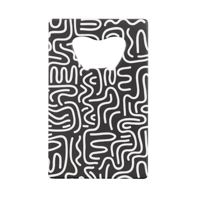 Retro Doodle Wavy Lines: Monochrom Geldbeutel Flaschenöffner (Vorderseite)