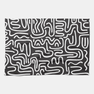 Retro Doodle Wavy Lines: Monochrom Geschirrtuch