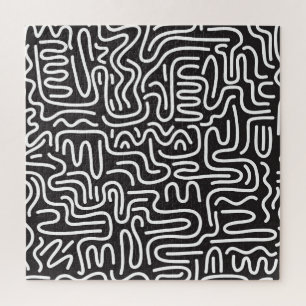 Retro Doodle Wavy Lines: Monochrom Puzzle
