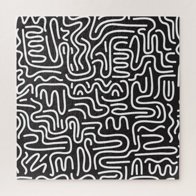 Retro Doodle Wavy Lines: Monochrom Puzzle (Vertikal)