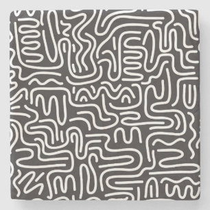 Retro Doodle Wavy Lines: Monochrom Steinuntersetzer