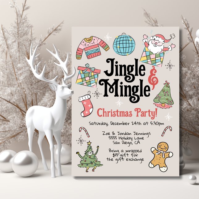 Retro Doodle Weihnachts-Party für Erwachsene oder  Einladung (Von Creator hochgeladen)