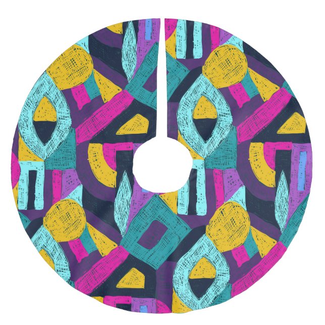 Retro Doodles: geometrische Pop Kunst. Polyester Weihnachtsbaumdecke (Vorderseite)