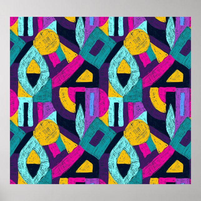 Retro Doodles: geometrische Pop Kunst. Poster (Vorne)