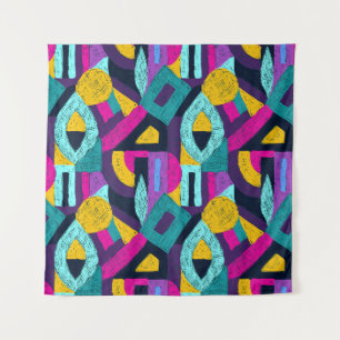 Retro Doodles: geometrische Pop Kunst. Wandteppich