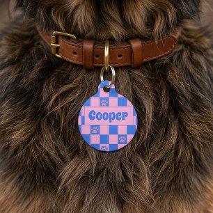 Retro Dopamin Rosa Blau Personalisiertes Haustier- Haustiermarke