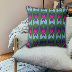 Retro-Doppel-Tulpe Grün & Navy-Wurfkissen Kissen