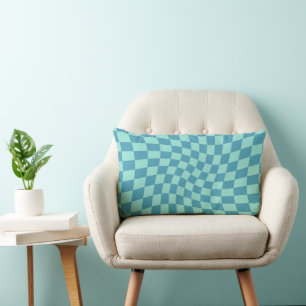 Retro Dorm Blue Groovy Warped Karos Checkered Lendenkissen