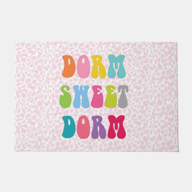 Retro "Dorm Sweet Dorm" Pink Cheetah Door Mat Fußmatte (Vorderseite)