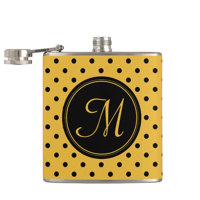 Retro Dots - Mustard&Black Custom Flask Flachmann (Geöffnet)