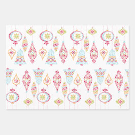 Retro Dots Weihnachtsvögel und -dekorationen Geschenkpapier Set