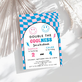 Retro Double Celebration Boy Girl Joint Birthday Einladung