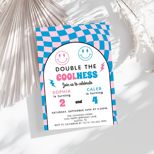 Retro Double Celebration Boy Girl Joint Birthday Einladung (Von Creator hochgeladen)