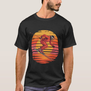 Retro Downhill Skifahren Vintage Sonnenuntergang S T-Shirt