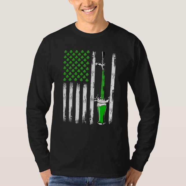 Retro Draft Beer American Flag Shamrock St Patrick T-Shirt (Vorderseite)