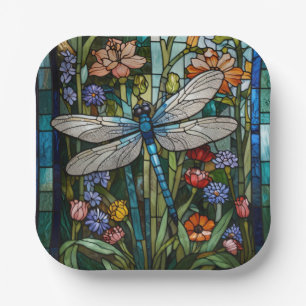 Retro Dragonfly boho blühendes botanisches Fleckgl Pappteller