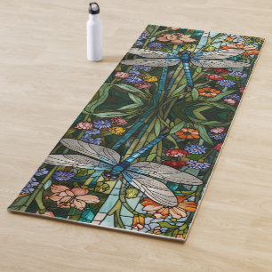 Retro Dragonfly boho blühendes botanisches Fleckgl Yogamatte