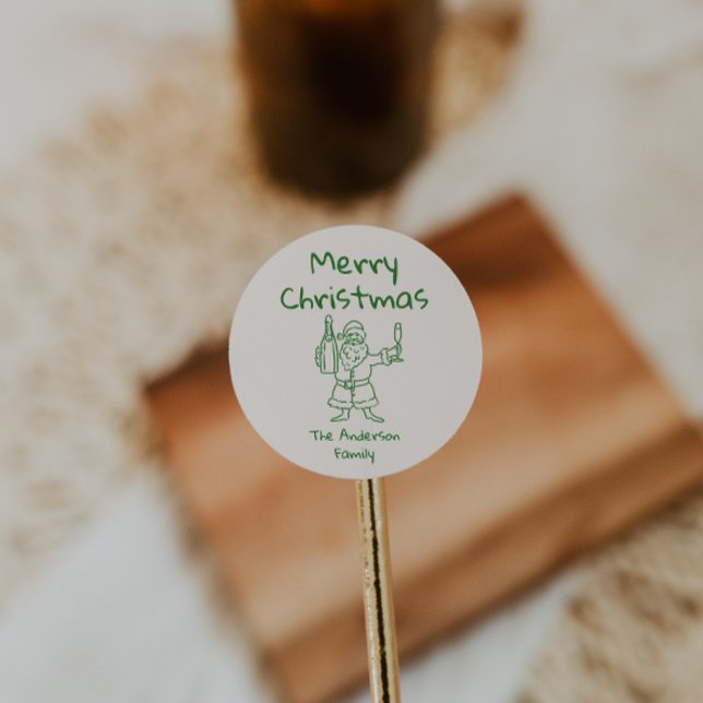 Retro Drawn Green Santa Claus Merry Christmas Runder Aufkleber (Von Creator hochgeladen)