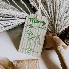 Retro Drawn Green Stripes Santa Claus Christmas Geschenkanhänger