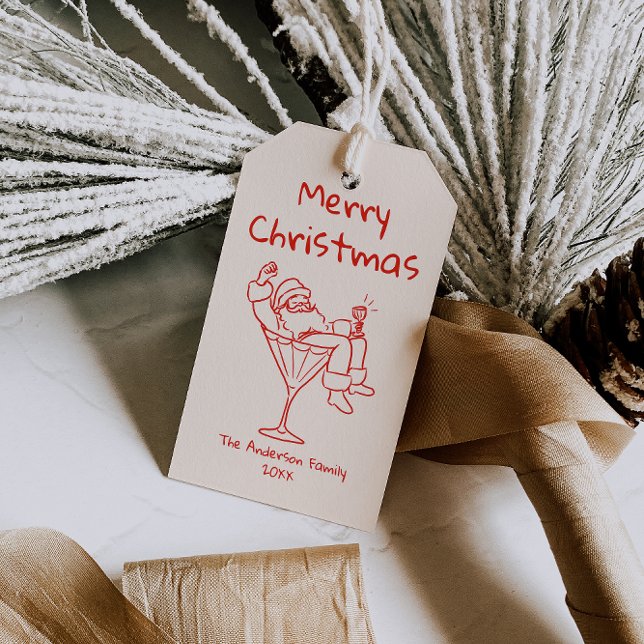 Retro Drawn Red Santa Claus Merry Christmas Geschenkanhänger (Von Creator hochgeladen)