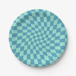 Retro Drehung Blue Karos Warp Checkerboard Pappteller