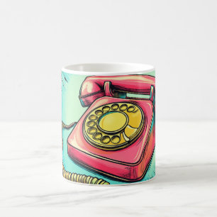 Retro-Drehwählscheibentelefon Pop-Art-Tasse Bunte  Kaffeetasse