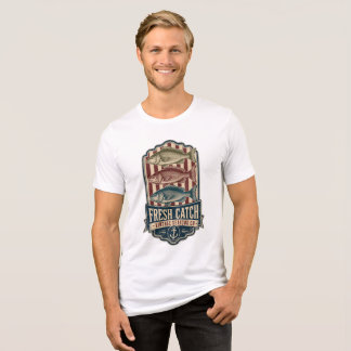 Retro-Drei-Fisch-Shirt Vintage-Meeresfrüchte-Etike Tri-Blend Shirt