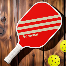 Retro Drei Streifen mit Namen Pickleball Schläger