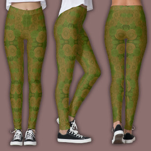Retro Druck Erdiger Wald Leggings