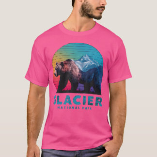 Retro-Druck Gletscherbär Glacier-Nationalpark T-Shirt