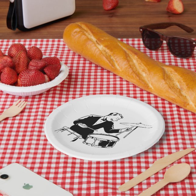 Retro Drummer Pappteller (Picknick)