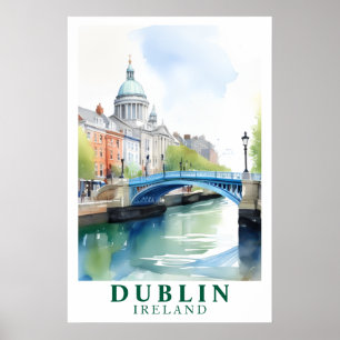 Retro Dublin Irland Brücke Aquarell Kunst Poster