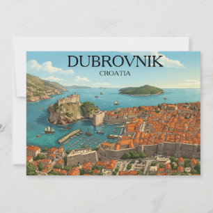 Retro-Dubrovnik-Adria-Küste-Illustration-Reise Einladung