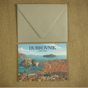 Retro-Dubrovnik-Adriatikküsten-Illustration Reise Postkarte