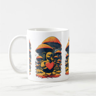 Retro Duckling hält eine Herz-Tasse Kaffeetasse